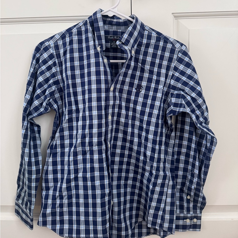 Brooks Brothers Boys Navy & White Plaid Button-Down Shirt